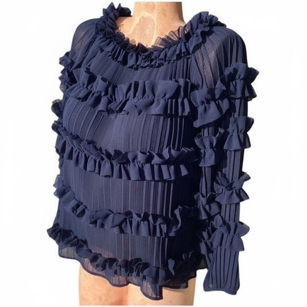 A.Z.I New York navy blue embellished blouse shirt top size small S
 b39